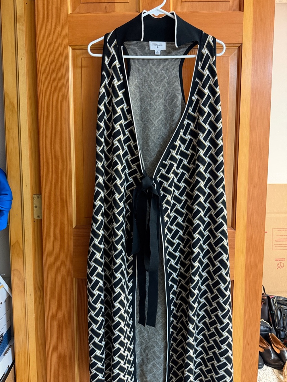 Diane Von Furstenberg Black and Cream Asymmetrical Wrap Dress